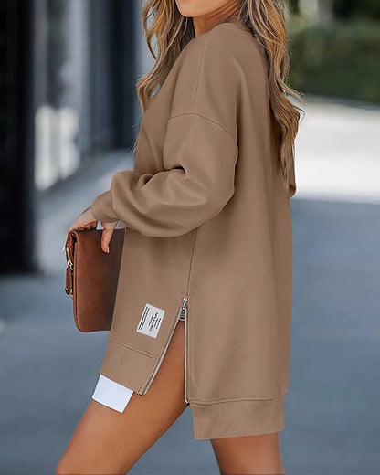 Oversize Langarm-Sweatshirt mit seitlichem Reißverschluss