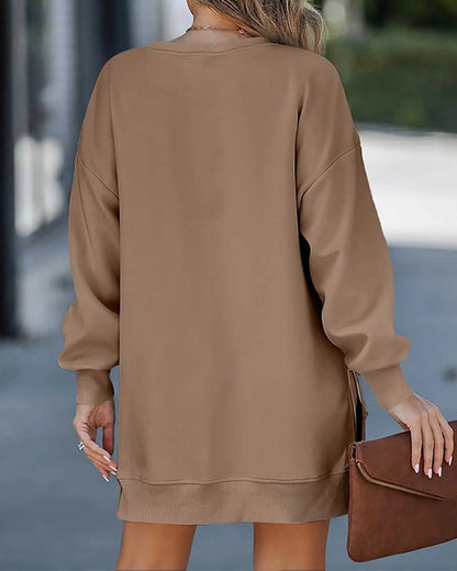 Oversize Langarm-Sweatshirt mit seitlichem Reißverschluss