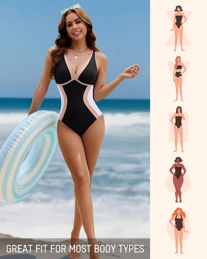 Color Block Tummy-Control One-Piece Swimsuit