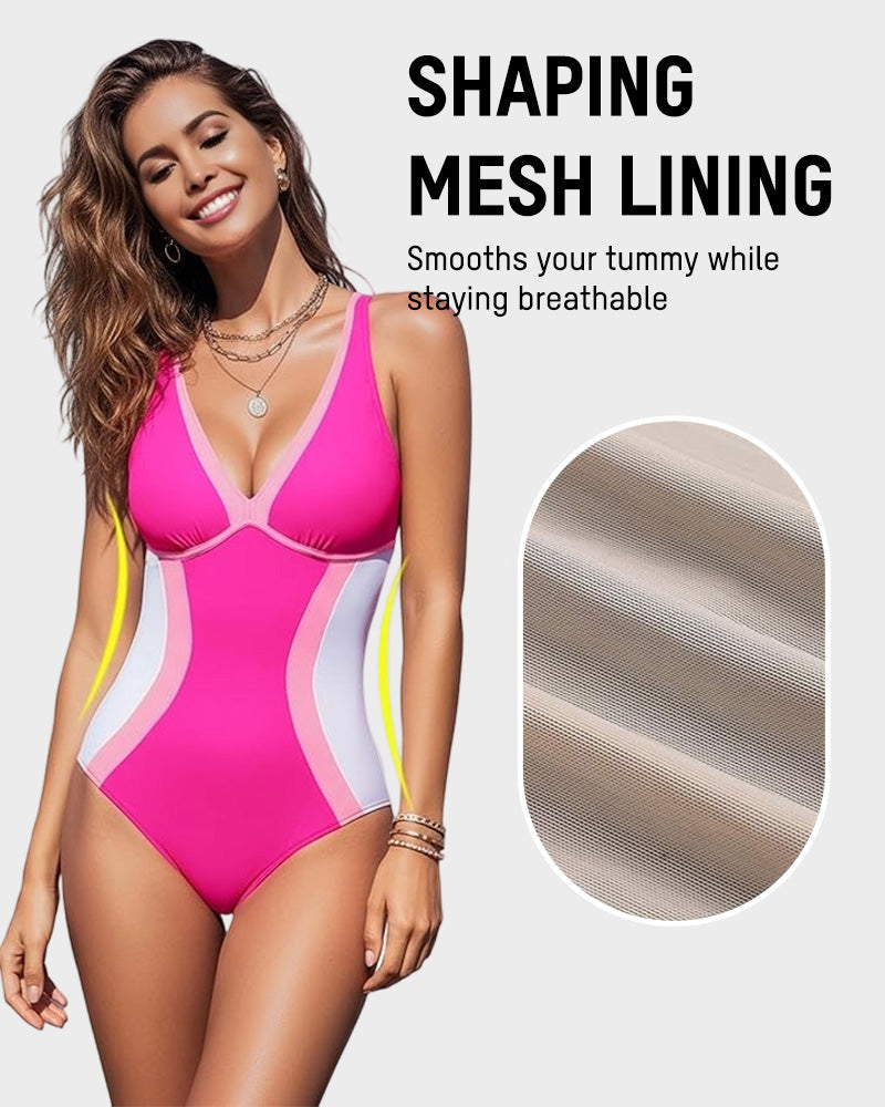 Color Block Tummy-Control One-Piece Swimsuit