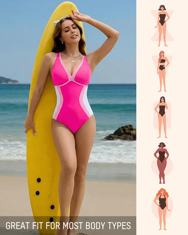 Color Block Tummy-Control One-Piece Swimsuit
