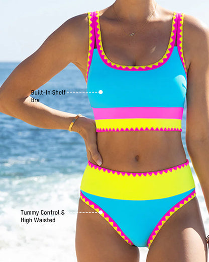 Sporty Color Block 3-Piece Bikini in Nylon