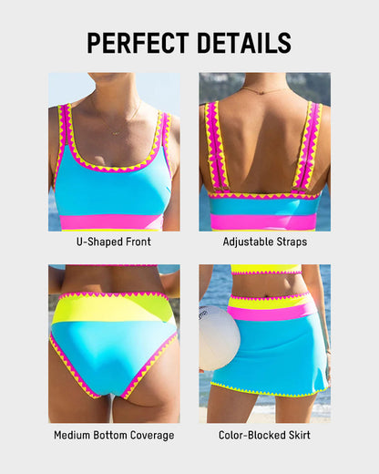 Sporty Color Block 3-Piece Bikini in Nylon