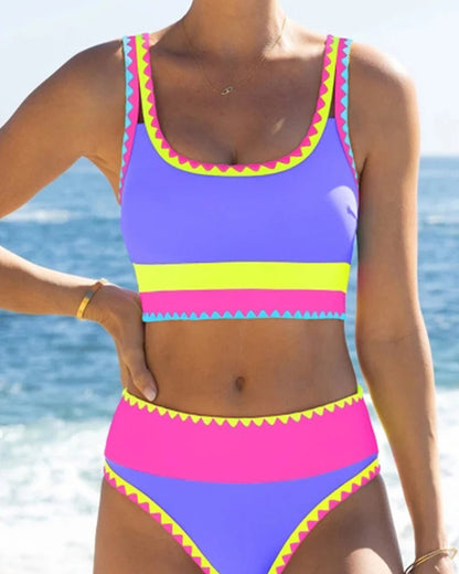 Sporty Color Block 3-Piece Bikini in Nylon