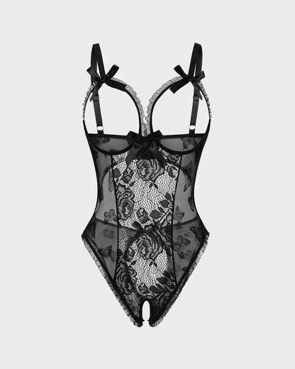 Open-Crotch Lace Mini Bodysuit