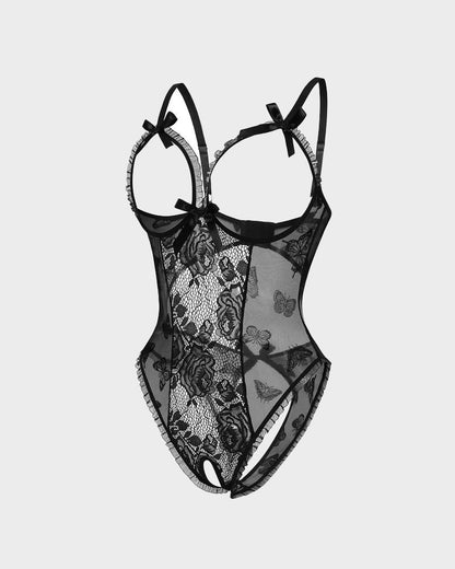 Open-Crotch Lace Mini Bodysuit