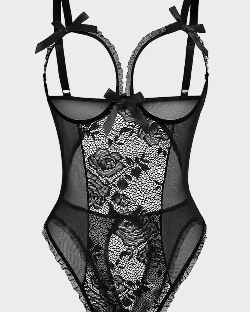 Open-Crotch Lace Mini Bodysuit