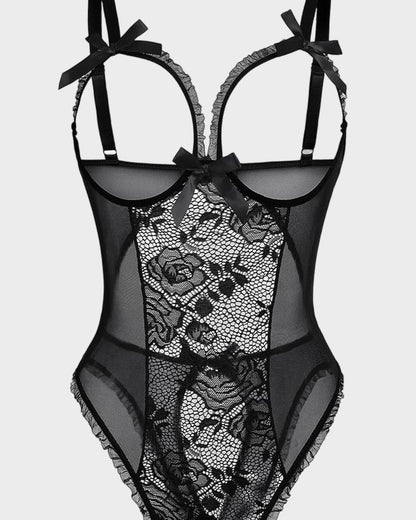 Open-Crotch Lace Mini Bodysuit