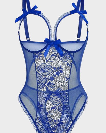 Open-Crotch Lace Mini Bodysuit