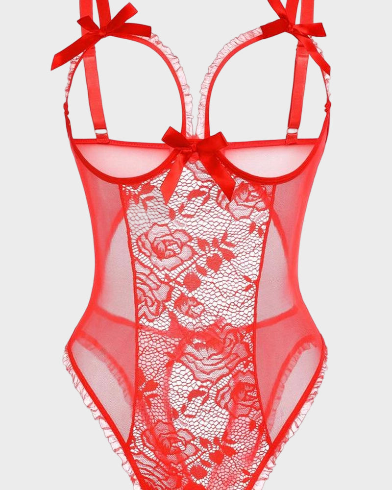Open-Crotch Lace Mini Bodysuit
