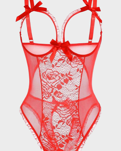 Open-Crotch Lace Mini Bodysuit