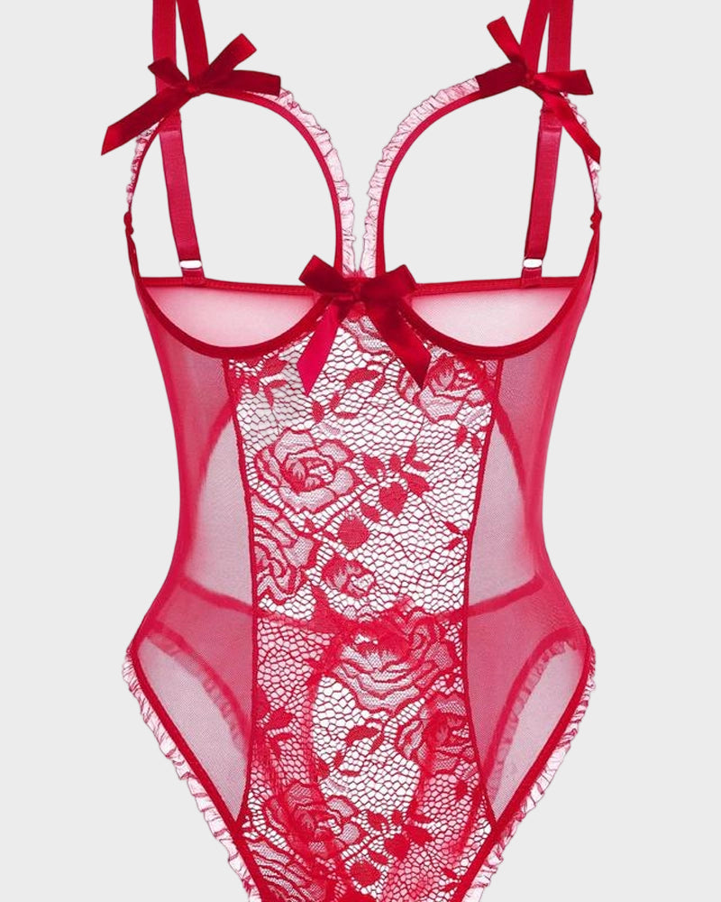 Open-Crotch Lace Mini Bodysuit