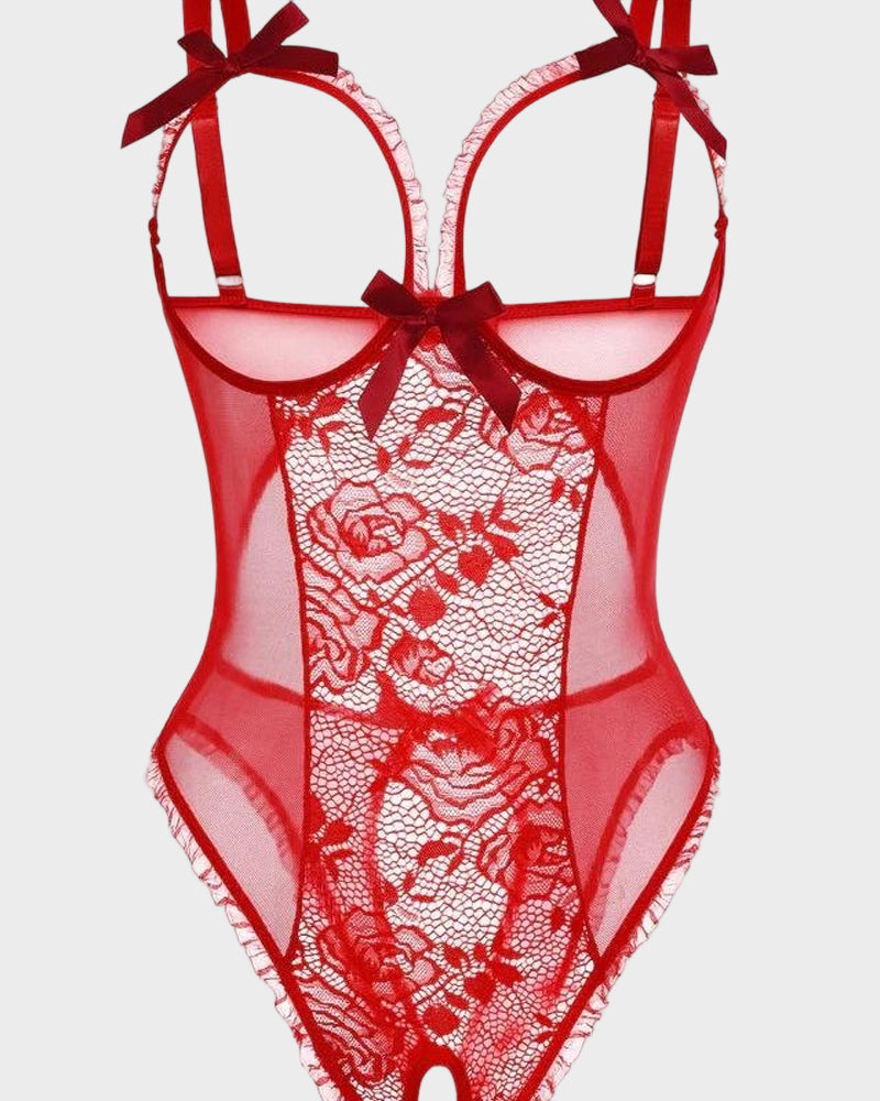 Open-Crotch Lace Mini Bodysuit