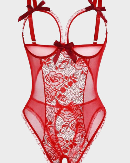 Open-Crotch Lace Mini Bodysuit