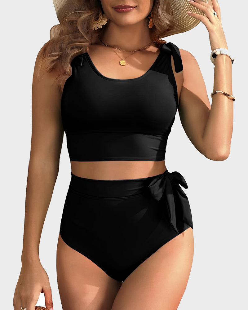 High Waist Bikini mit Bauchkontrolle und doppelten gebundenen Trägern