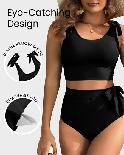 High Waist Bikini mit Bauchkontrolle und doppelten gebundenen Trägern