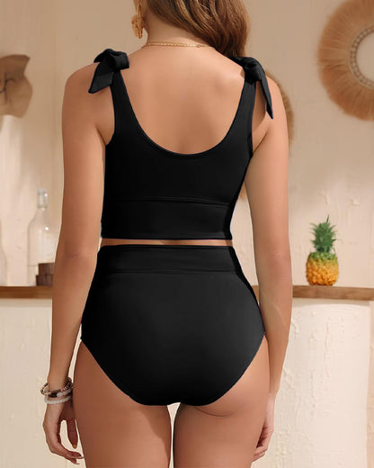 High Waist Bikini mit Bauchkontrolle und doppelten gebundenen Trägern
