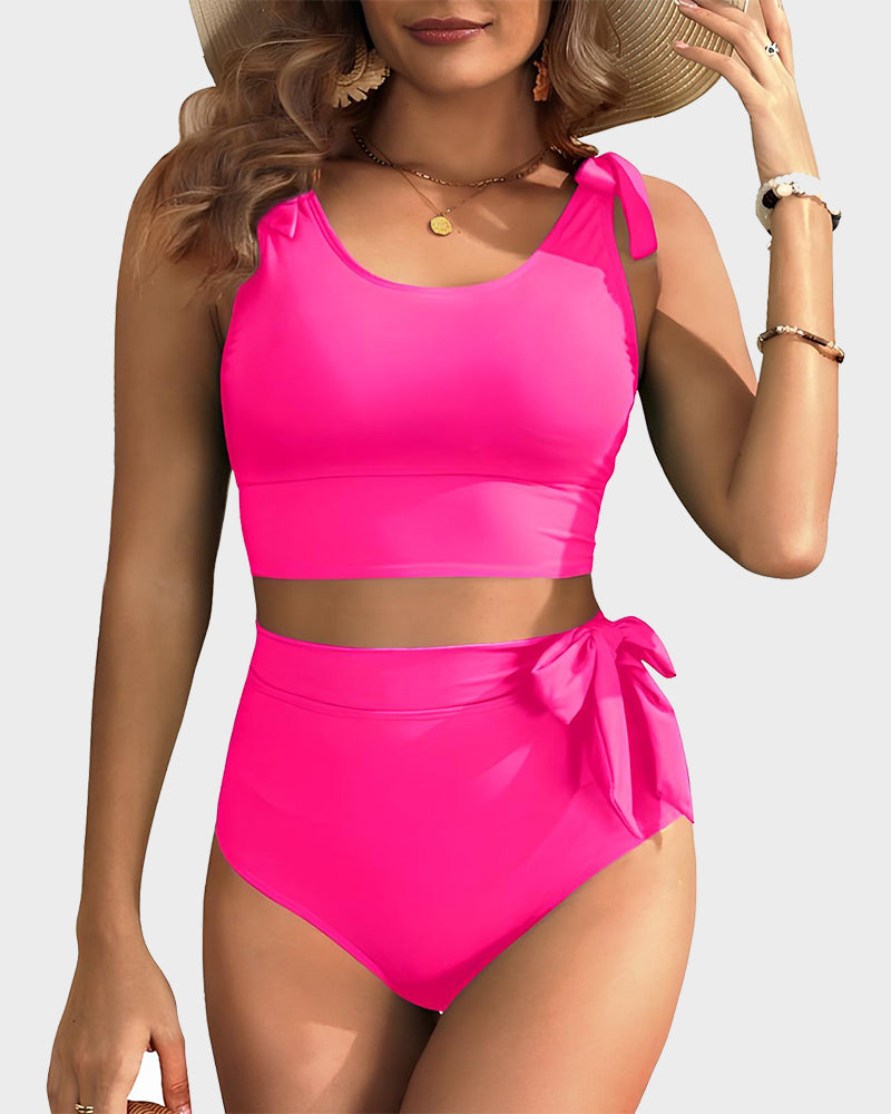 High Waist Bikini mit Bauchkontrolle und doppelten gebundenen Trägern