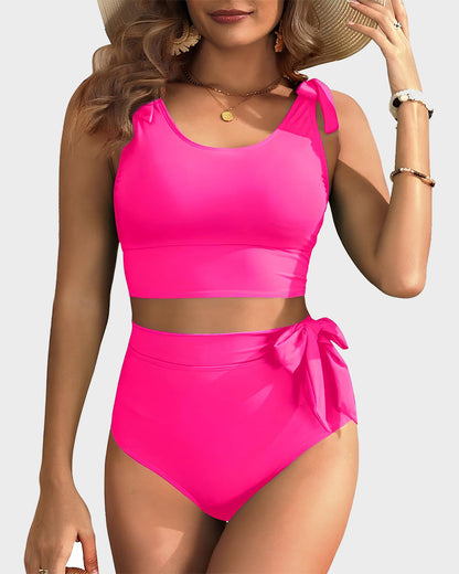 High Waist Bikini mit Bauchkontrolle und doppelten gebundenen Trägern