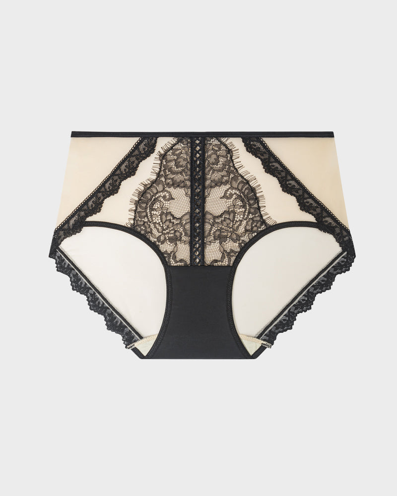 Antibacterial Mulberry Silk Mid-Waist Lace-Panel Panties (Set of 3)