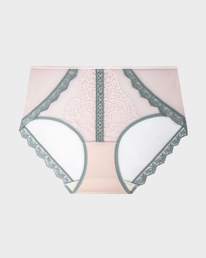 Antibacterial Mulberry Silk Mid-Waist Lace-Panel Panties (Set of 3)
