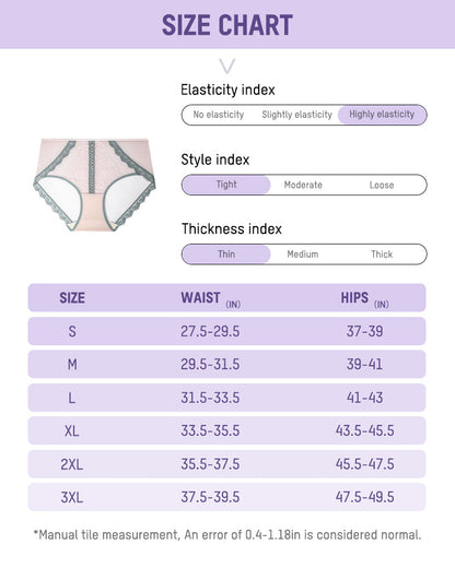 Antibacterial Mulberry Silk Mid-Waist Lace-Panel Panties (Set of 3)