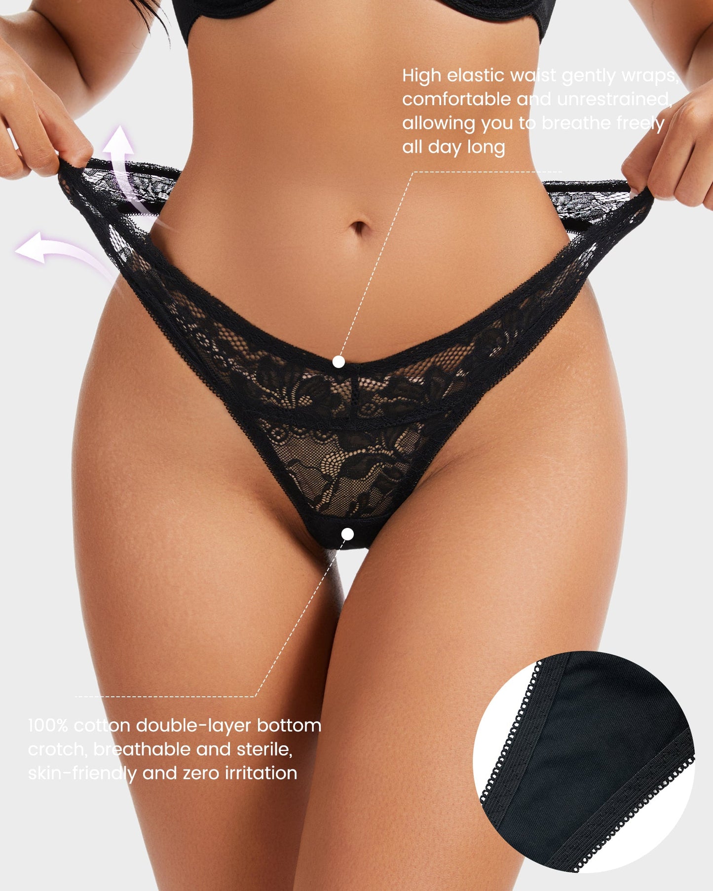 Spitzen-Tanga Floral Komfort Elegant (6er-Pack)