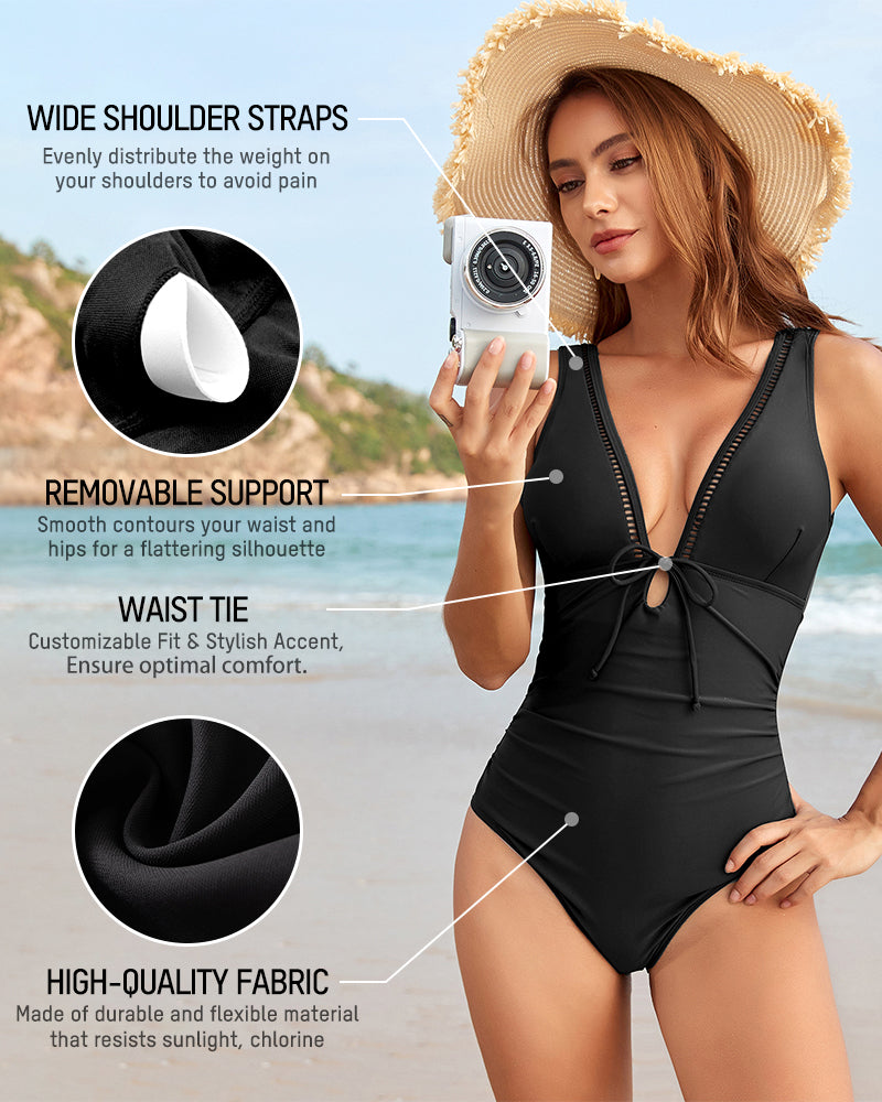 Sculpting Deep V Cut-Out One-Piece Swimsuit