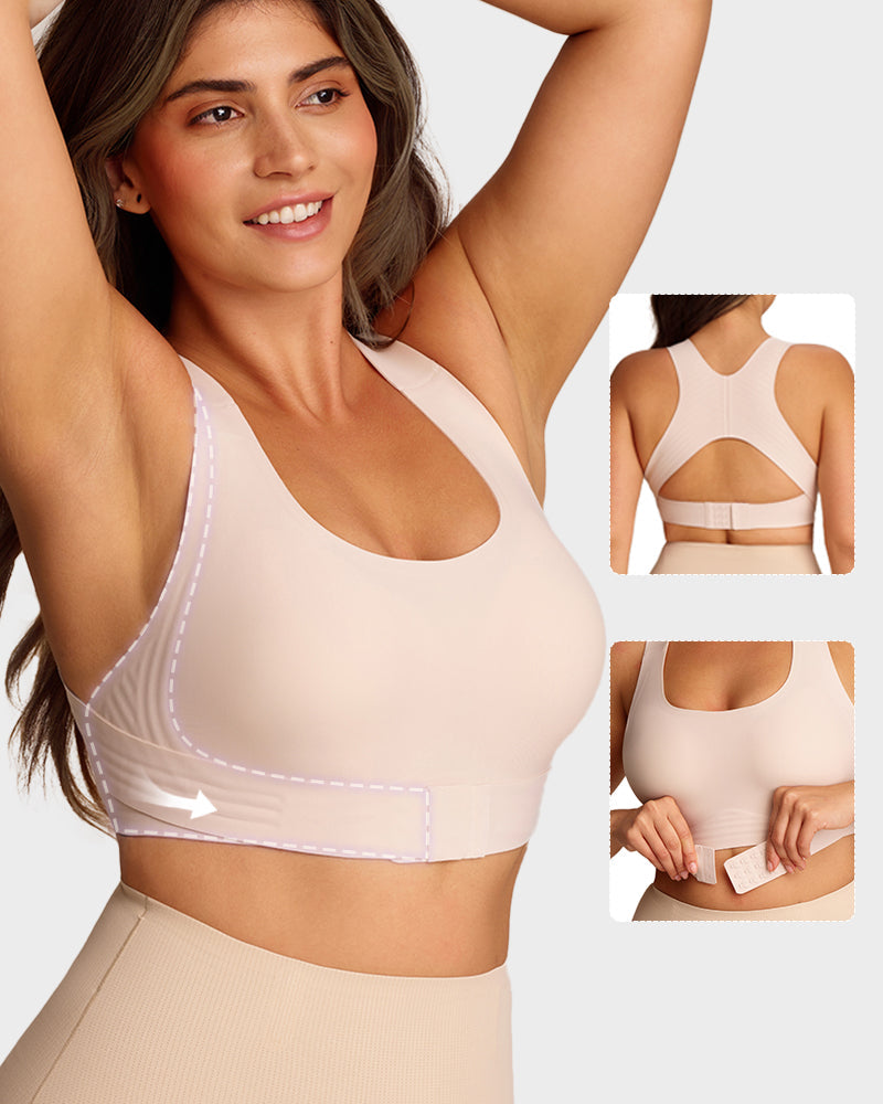 Wireless Posture Bra with Front Closure and Cross Back