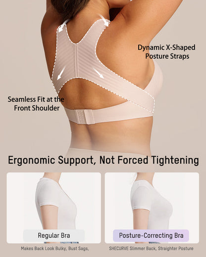 Wireless Posture Bra with Front Closure and Cross Back