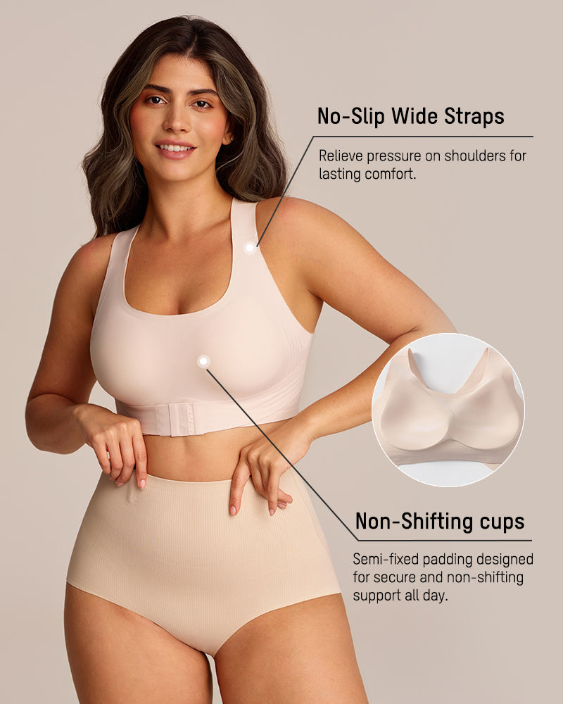 Wireless Posture Bra with Front Closure and Cross Back