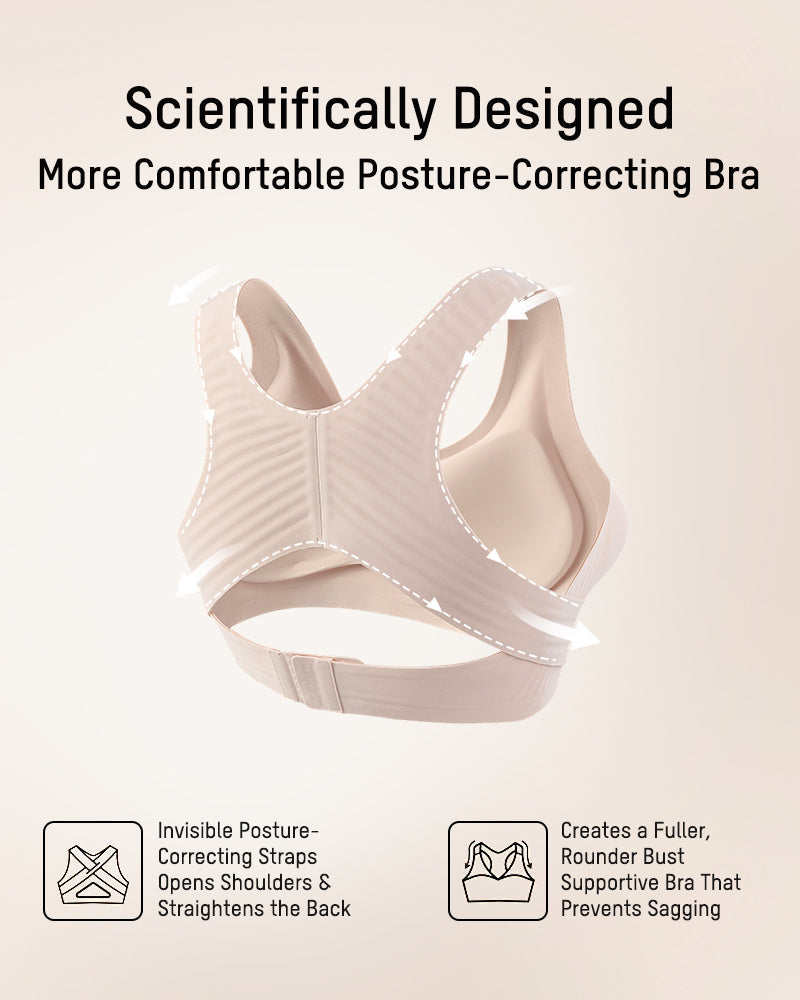 Wireless Posture Bra with Front Closure and Cross Back