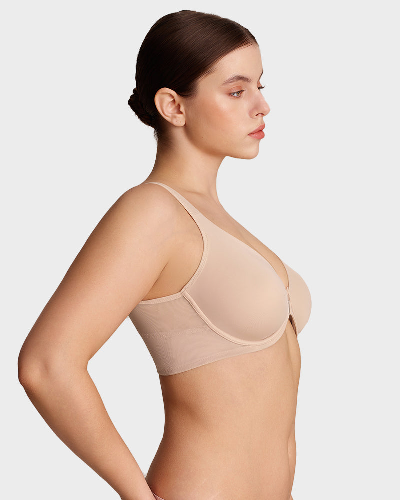 Front-Closure Underwire Plunge Bra with Back Support