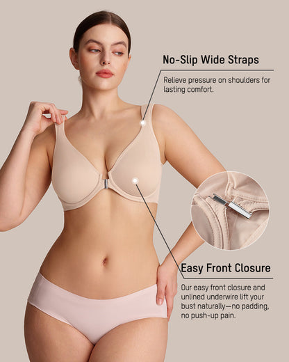 Front-Closure Underwire Plunge Bra with Back Support