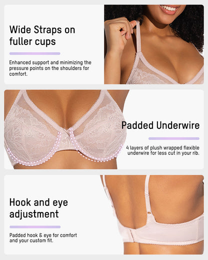 Full-Coverage Lace Minimizer Bra — Petal