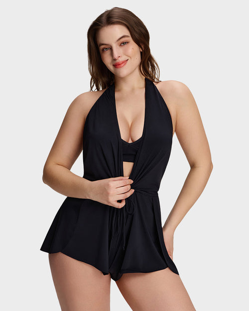SculptSkin™ AirLift — V-Neck Halter Tummy-Control Swim Romper