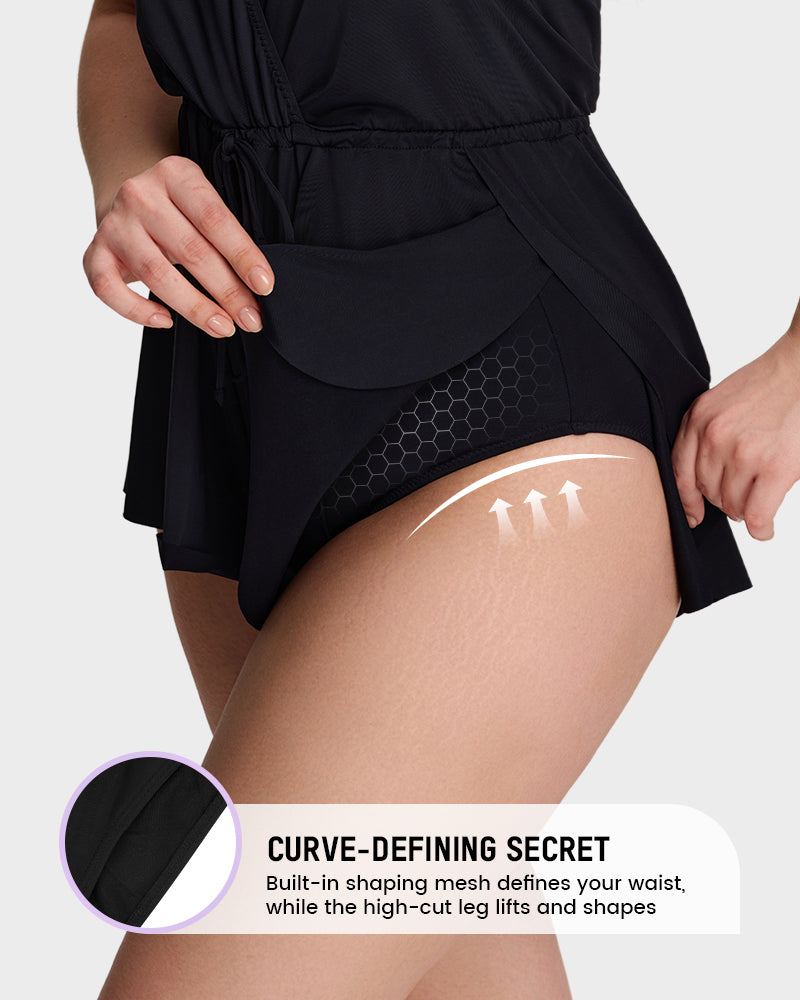 SculptSkin™ AirLift — V-Neck Halter Tummy-Control Swim Romper
