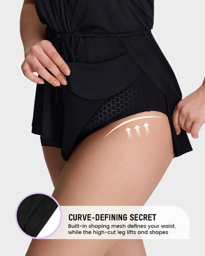 SculptSkin™ AirLift — V-Neck Halter Tummy-Control Swim Romper