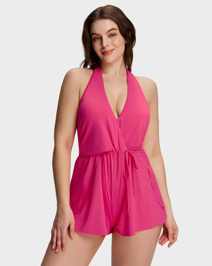 SculptSkin™ AirLift — V-Neck Halter Tummy-Control Swim Romper