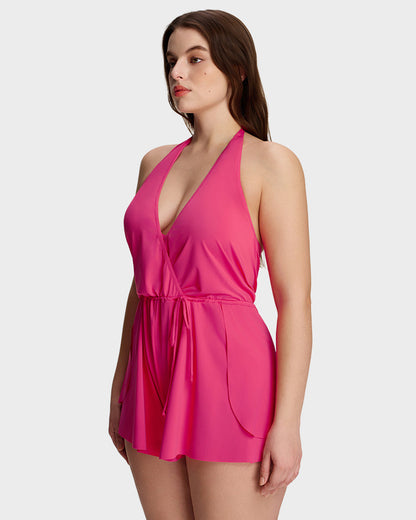 SculptSkin™ AirLift — V-Neck Halter Tummy-Control Swim Romper