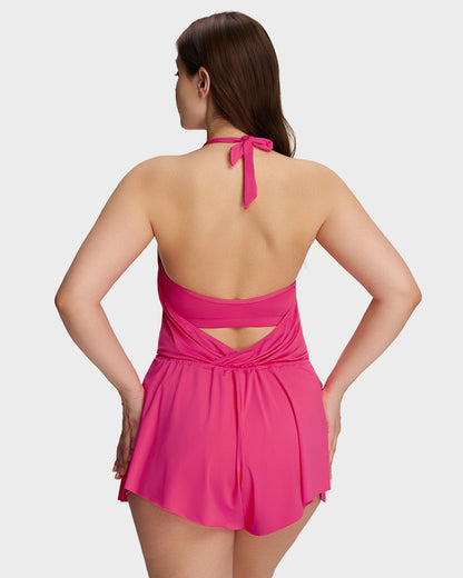 SculptSkin™ AirLift — V-Neck Halter Tummy-Control Swim Romper