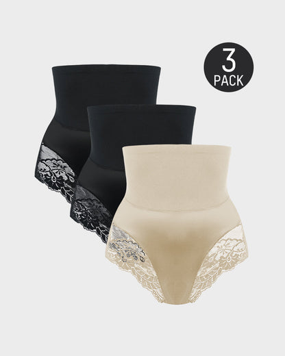 High-Waisted Seamless Lace Shaping Panty — Pack of 3