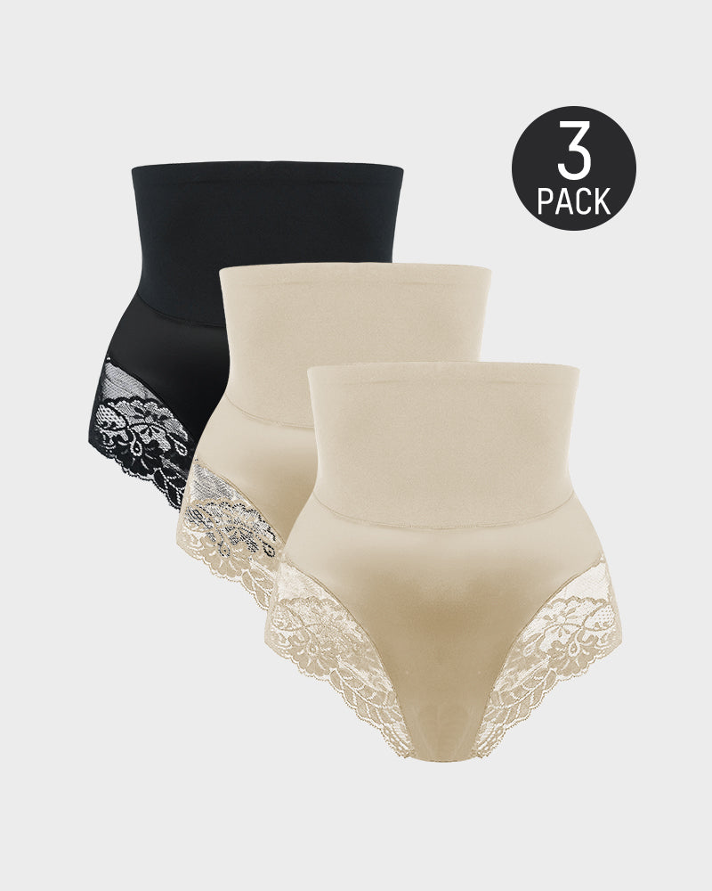 High-Waisted Seamless Lace Shaping Panty — Pack of 3