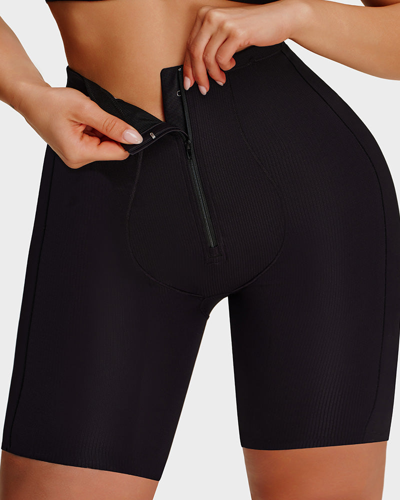 High-Waisted Zip-Up Tummy-Control Shaping Shorts