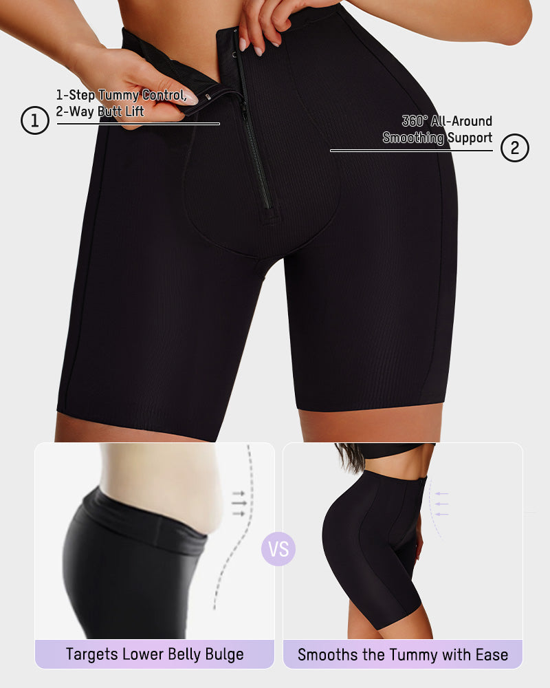 High-Waisted Zip-Up Tummy-Control Shaping Shorts