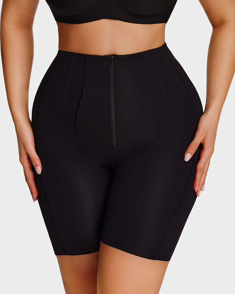 High-Waisted Zip-Up Tummy-Control Shaping Shorts
