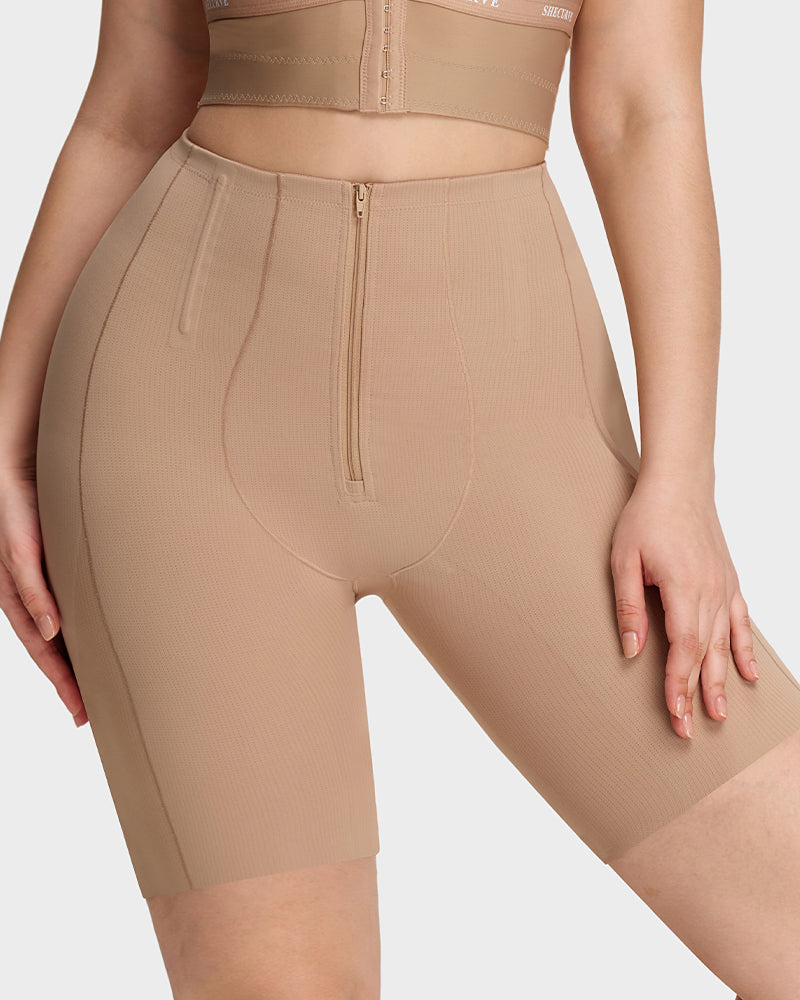 High-Waisted Zip-Up Tummy-Control Shaping Shorts