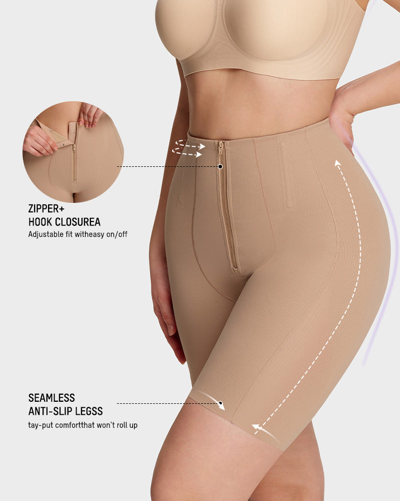 High-Waisted Zip-Up Tummy-Control Shaping Shorts