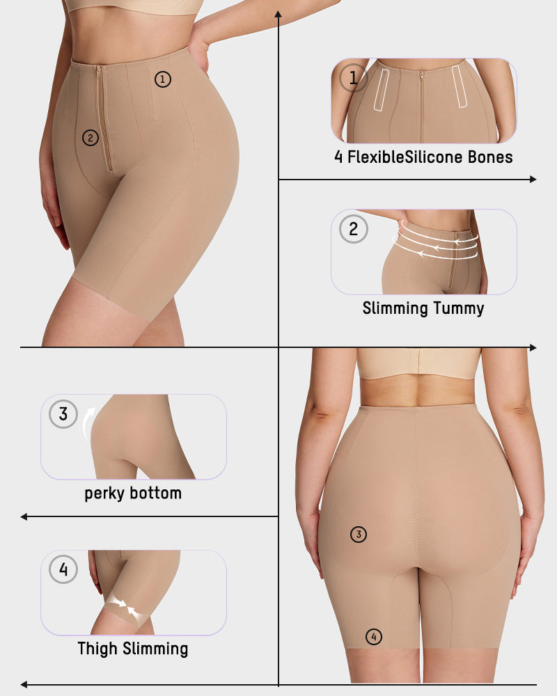 High-Waisted Zip-Up Tummy-Control Shaping Shorts