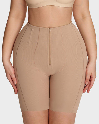 High-Waisted Zip-Up Tummy-Control Shaping Shorts